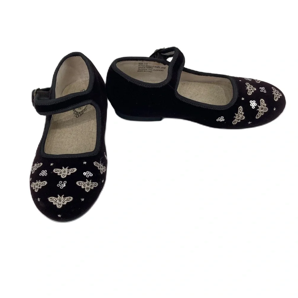 Joyfolie Mary Janes Buckle closure Black velvet Bee brass Flocking 13